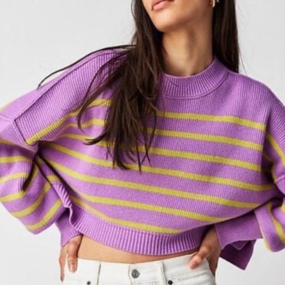 Free People Easy Street Cropped Striped Pullover Oversized Sweater | Size XS - Picture 2 of 11